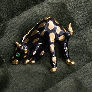 Vintage giraffe enamel brooch - black, gold, green eye